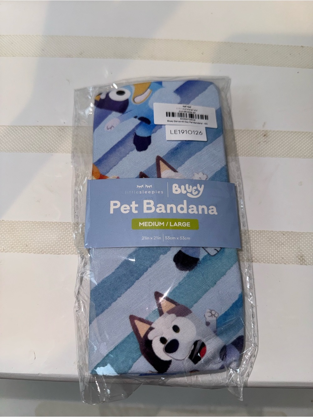 Little Sleepies Bluey Pet Bandana Medium/Large - Blue Striped